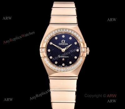 GF Factory Swiss Replica Omega Constellation Black Aventurine Dial Rose Gold Diamond Watch